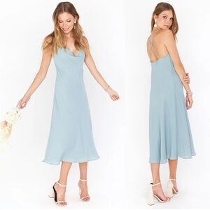 Show Me Your Mumu Women's Verona Cowl Dress Silver Sage Crisp Satin Size L